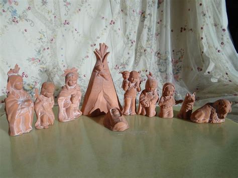 Lot Set Painted Ceramic Native American Indian Nativity Figures ...