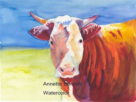 Hereford, is a beautiful red-yellow color with a white face | Farm art, Animals, Watercolor