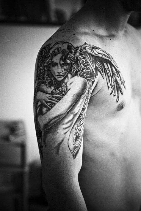 angel tattoo designs and ideas for men | Angel tattoo men, Guardian angel tattoo, Guardian angel ...