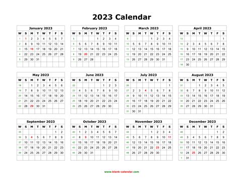 Download Blank Calendar 2023 (12 months on one page, horizontal)