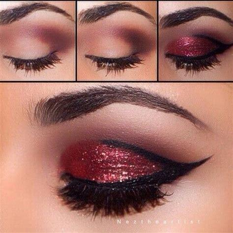 Maquillaje de ojos con glitter en color rojo. Eyeshadow Tutorial ...