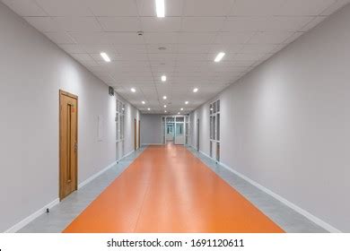 Empty School Corridor Orange Floor Stock Photo 1691120611 | Shutterstock