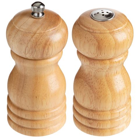 Acopa 4" Matte Natural Wooden Salt Shaker and Pepper Mill Set