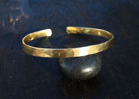 Solid gold cuff. 18k gold cuff bangle bracelet. Hammered gold bracelet. Rustic, organic hammered ...