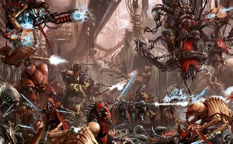 Warhammer 40k artwork — Adeptus Mechanicus battle Tyranids by Alex Boyd