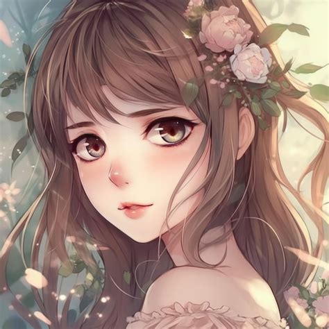 Premium AI Image | Anime girl with flowers on the head