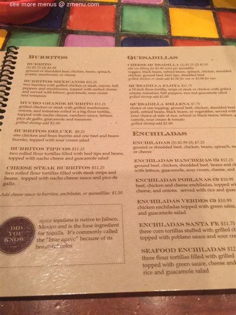 Menu at Agaves Cantina restaurant, Charleston, 885 Island Park Dr