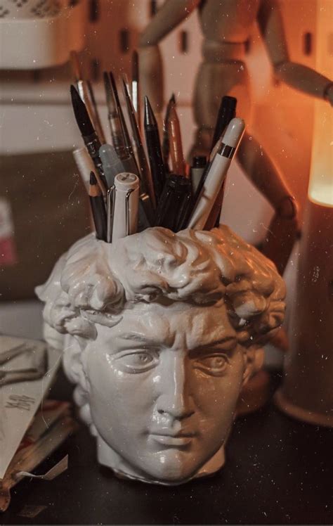 David Bust By Michelangelo Antique Desk Organizer Pen Holder | Etsy - office - Brush holder ...
