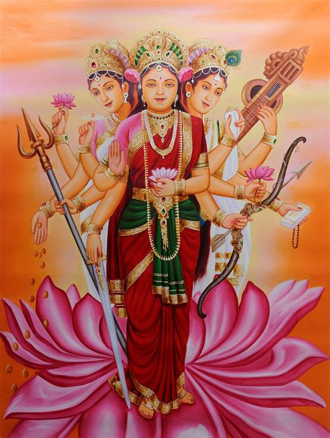 The Goddesses - Lakshmi, Saraswati, and Durga | Exotic India Art