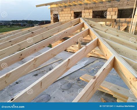 Wood Girder Beams for Roof Construction Stock Image - Image of timber, building: 197181341