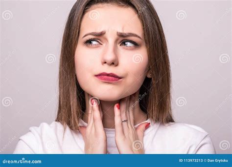 Young Woman with Sore Throat Isolated on White Background Stock Image - Image of realistic, cold ...