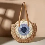 Color Contrast Straw Woven Tote Bag, Large Capacity Summer Beach Bag ...