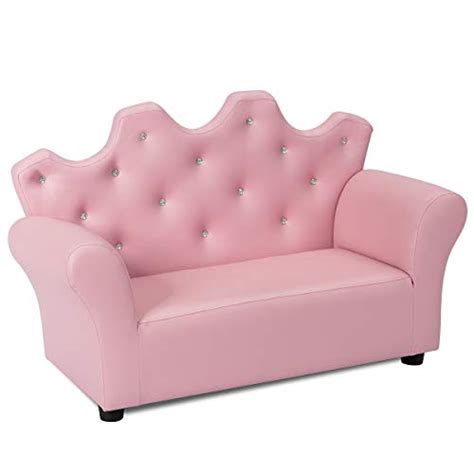 INFANS Children Sofa Pink, Kids PVC Leather Upholstered Couch with ...