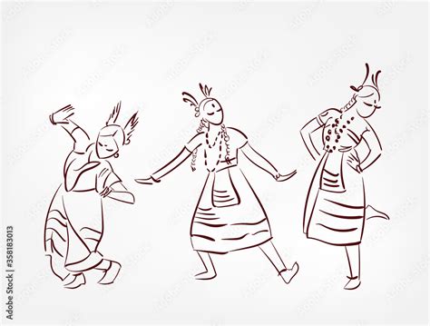 Nagaland state India ethnic indian woman girl dance traditional sketch ...