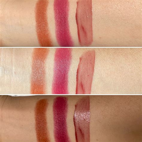 Swatches of Merit Beauty Signature Lip Lipstick and Shade Slick Lip ...