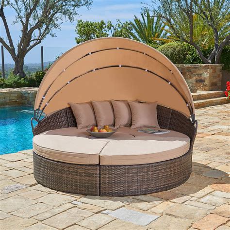 Rattan Outdoor Furniture Canada - Daybed Canopy Seating Rattan Clamshell Retractable Suncrown ...