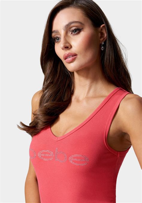 Bebe Logo V-Neck Rib Tank Top | bebe