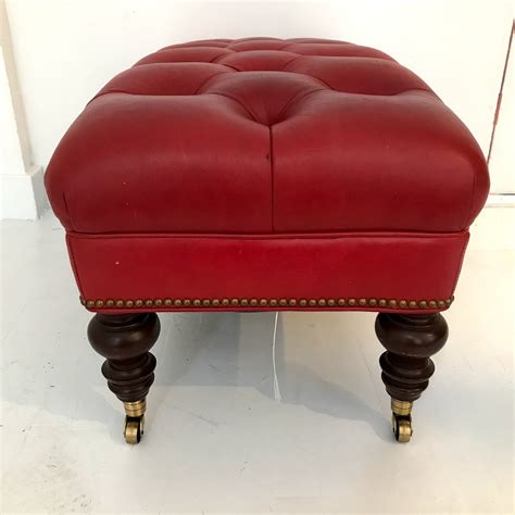 Tufted Red Leather Ottoman