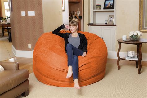 Chill Sack Bean Bag Chair, Memory Foam Lounger with Microsuede Cover, All Ages, 6 ft, Orange ...