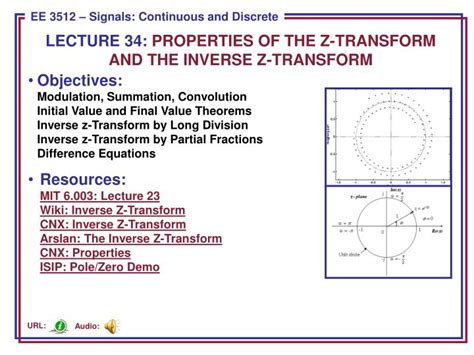 PPT - LECTURE 34: PROPERTIES OF THE Z-TRANSFORM AND THE INVERSE Z-TRANSFORM PowerPoint ...