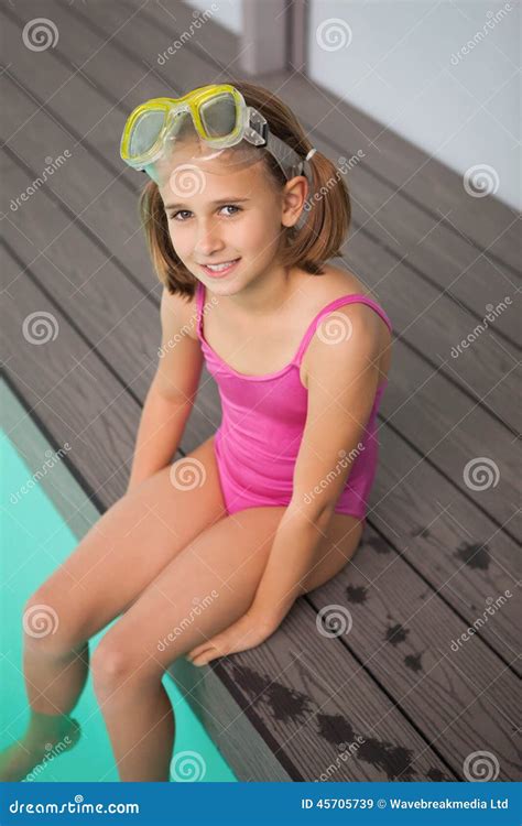 Cute Little Girl Sitting Poolside Stock Image - Image of childhood, caucasian: 45705739