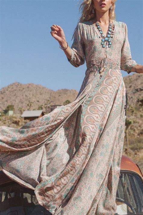 Green Boho Style Floral Chiffon Maxi Dress – uniqshe