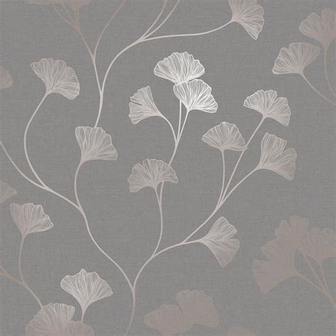 Holden Decor Glistening Ginkgo Floral Smooth Metallic Dark Grey and ...