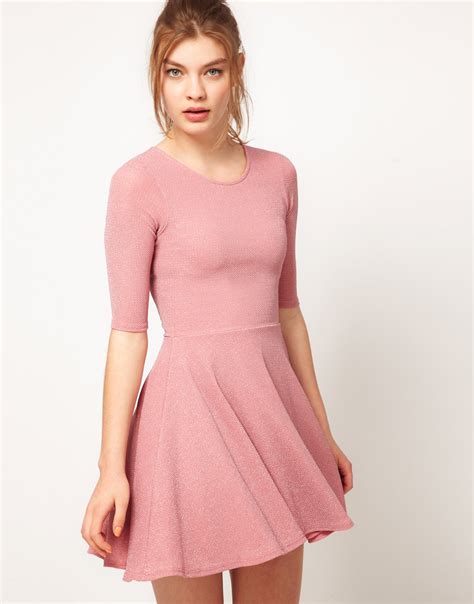 River island River Island Glitter Skater Dress in Pink | Lyst