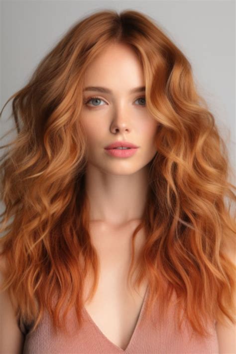 Strawberry blonde waves offer a lighter red hue that lends a sun-kissed look to wavy locks ...