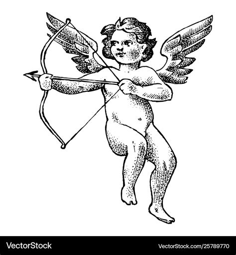 Cute angel with arrows and bow small aesthetic Vector Image