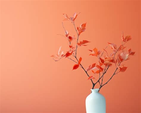 Premium AI Image | a white vase with red leaves sitting on top of an ...