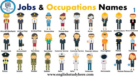 Jobs & Occupations Names - English Study Here | English study, Occupation, English