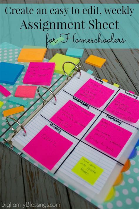 Create an Easy to Edit, Homeschool Weekly Assignment Sheet | School ...