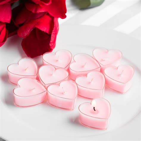 Heart Shaped Pink Scented Tea Light Candles | Pack of 10 - Home Decor Lo