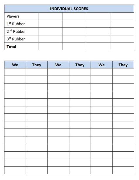 Bridge Score Sheet Template