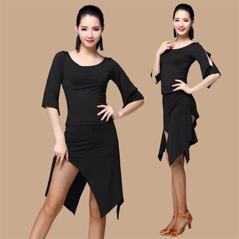 Latin dance costumes new suit female adult costume practice clothes short sleeved Slim-in Latin ...