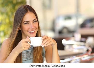 Happy Pensive Woman Thinking Coffee Shop Stock Photo 225003463 | Shutterstock
