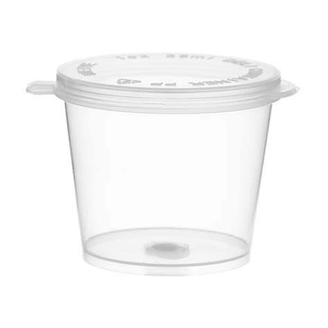 [50 Pack] 1 Oz Leak Proof Plastic Condiment Souffle Containers with Attached Lids - Plastic ...