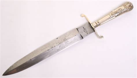 Victorian Bowie Style Knife, double edged 10 ¼ inch blade stamped ...