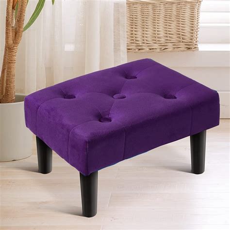 Footstool Ottoman, Velvet Wooden Foot Stool Ottoman with Wood Legs, Seating for Living Room ...