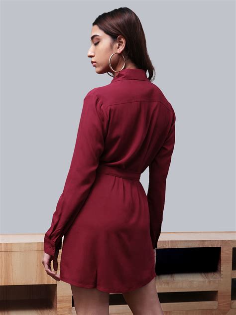 Buy Solid Burgundy Shirt Dress Online at The Souled Store.