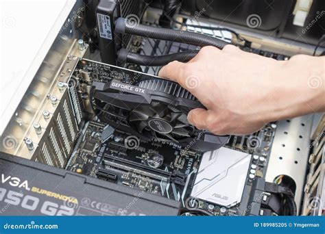 Installing Graphic Card in a Computer Editorial Image - Image of ...