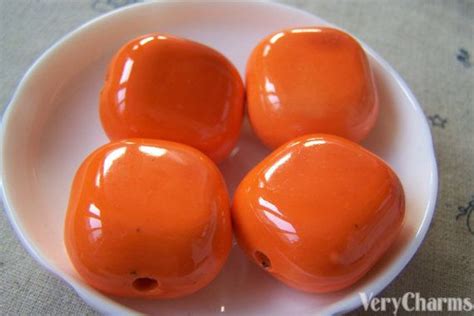 6 pcs of Hand Painted Orange Square Ceramic Beads 17x27x29mm A5391 Orange Square, Chinese ...