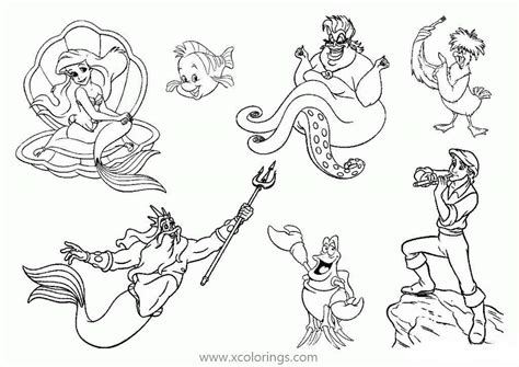 Ursula Coloring Pages with The Little Mermaid Characters - XColorings.com