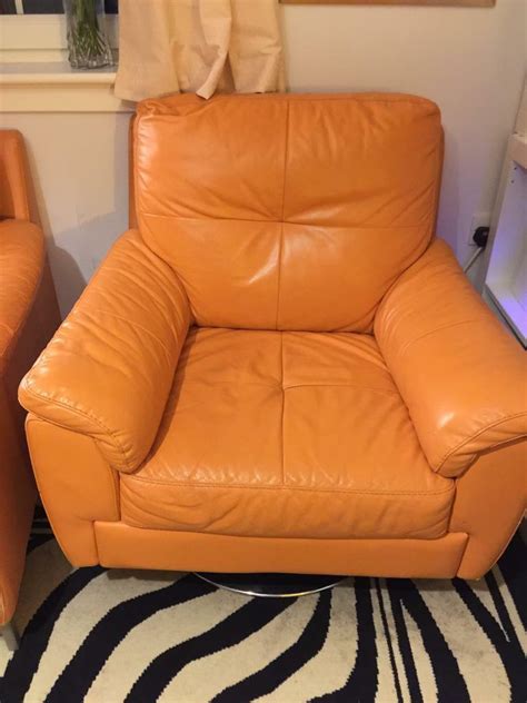 Orange leather sofa and chair | in Galashiels, Scottish Borders | Gumtree