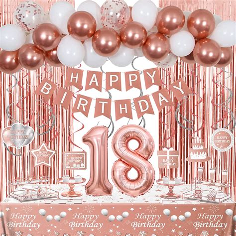 Amazon.com: 18th Birthday Decorations for Girls, Rose Gold Happy 18th Birthday Banner, 18th ...