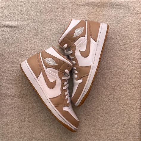 Nike air Jordan 1 mid tan 8.5us 42eu 9/10 condition - Depop