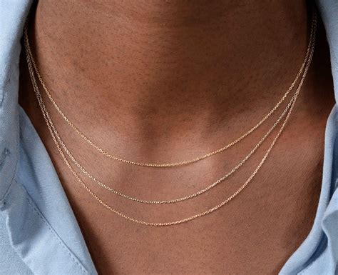 Layered Chain Necklace / Solid Gold Layering Necklace / 3 Layer Chain Necklace / Cable Chain ...