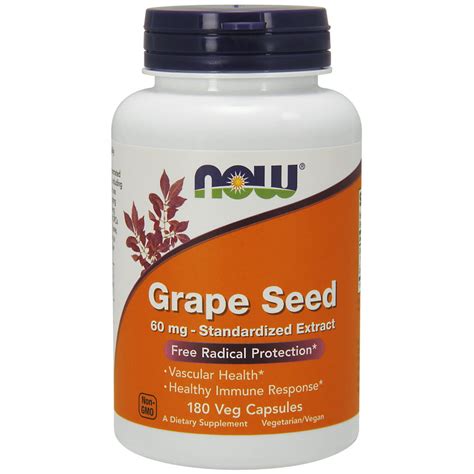 NOW Supplements, Grape Seed 60 mg - Standardized Extract, Vascular Health*, Free Radical ...