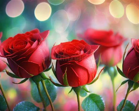 Beautiful Romantic Red Roses Flowers with Copyspace Stock Illustration ...